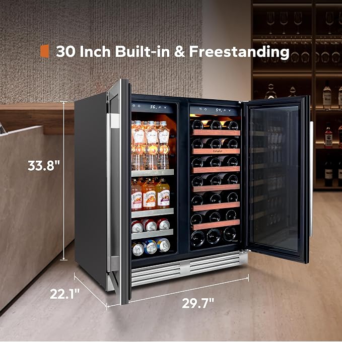 Ca'Lefort 30 Inch Wine and Beverage Refrigerator, 80 Can and 33 Bottle French - Image 5