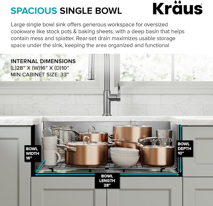KRAUS Standart Pro 30 -inch Undermount Single Bowl 16 Gauge Stainless Steel - Image 7