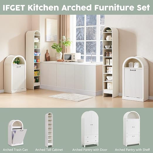 Arched Tilt-Out Trash Can Cabinet, Fluted 10 Gallon Trash Can - Image 7