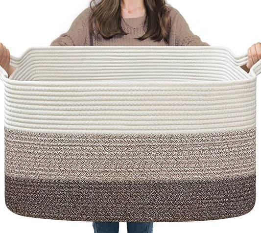 Goodpick Large Woven Storage Basket, 21.6"x14.9"x11.8", Blanket Storage by Goodpick