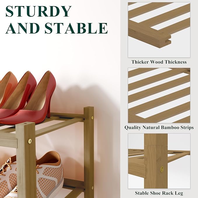 Smiry Bamboo Shoe Rack for Closet, 6 Tier Wooden Stackable Shoe Organizer - Image 3