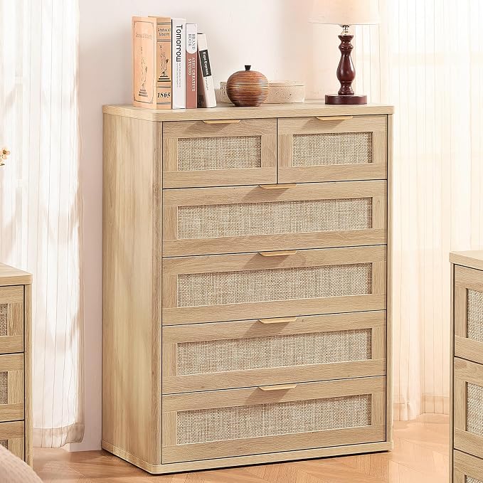 LEYAOYAO Rattan Dresser for Bedroom, Modern 6 Drawers Boho Dressers - Image 8
