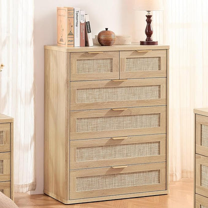LEYAOYAO Rattan Dresser for Bedroom, Modern 6 Drawers Boho Dressers - Image 8