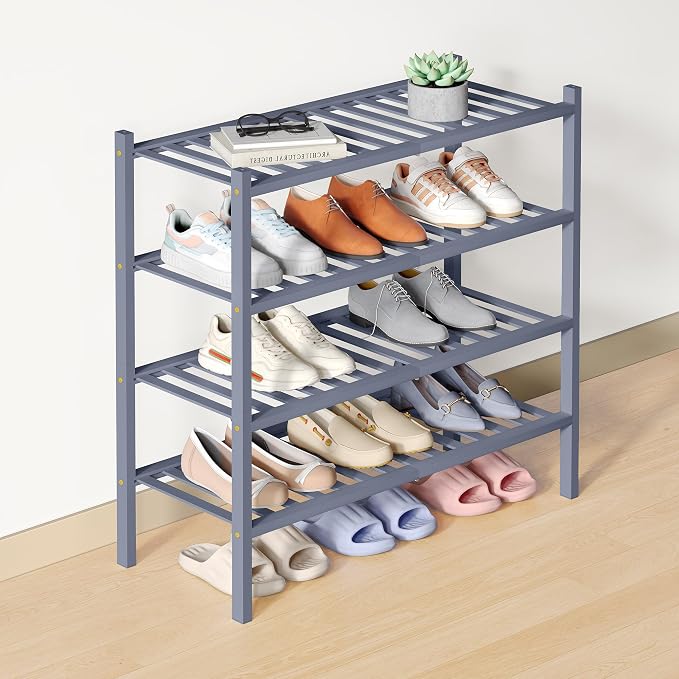 Smiry Bamboo Shoe Rack for Closet, 4 Tier Wooden Stackable Shoe Organizer by Smiry