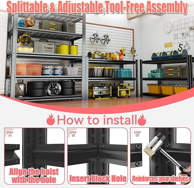 Garage Storage Shelves, 5 Tier Shelving Unit, 40 inch Wide, 18” Deep, 78” Tall - Image 5
