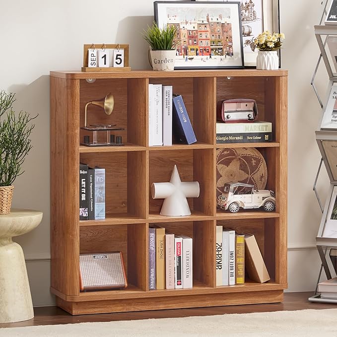 9 Cube Storage Book Shelf, Wood Floor Standing 3-Tier Cubby Bookcase by Joaxswe