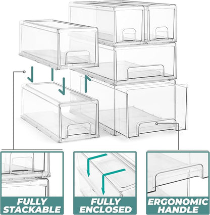 Sorbus Small Clear Stackable Storage Drawers – 4-Pack Plastic Organizer Bins - Image 4