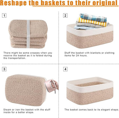 OIAHOMY 4 Pack Storage Baskets for Organizing, Small Bins for Shelves, Cute - Image 7