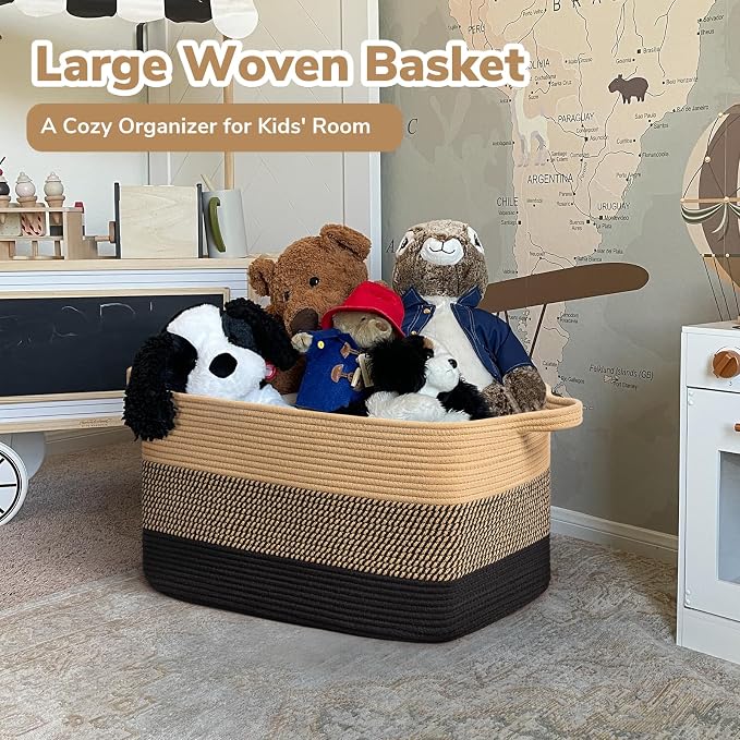 Goodpick Woven Blanket Basket, 21.6" x 14.9" x 11.8" Wicker Laundry Basket - Image 2