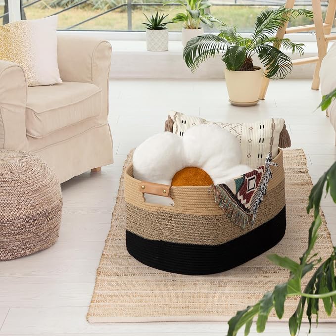 danpinera Large Woven Basket, 108L Large Blanket Basket - Image 3