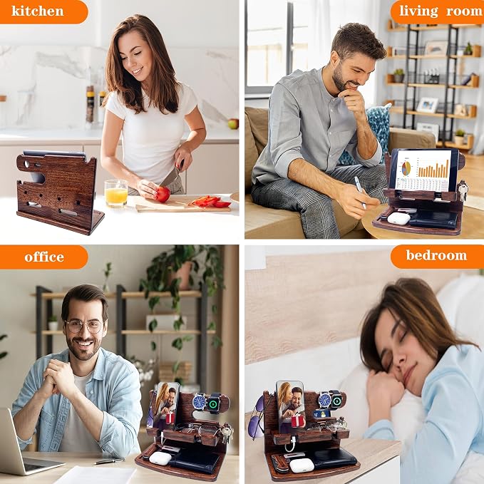 Gifts for Men Women Dad Husband Boyfriend Wood Phone Docking Station Nightstand - Image 2