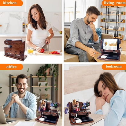 Gifts for Men Women Dad Husband Boyfriend Wood Phone Docking Station Nightstand - Image 2