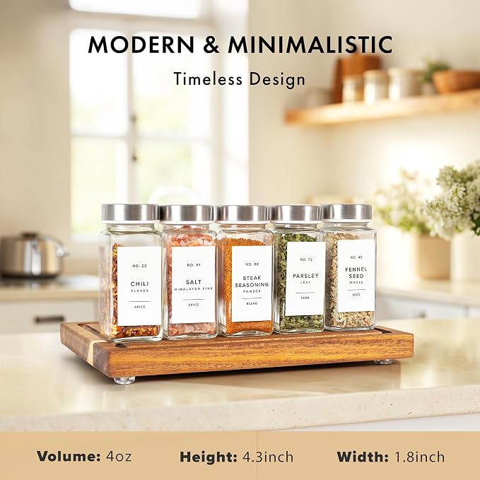 Glass Spice Jars with Label and Stainless Steel Lids Spice Containers with 240 - Image 2