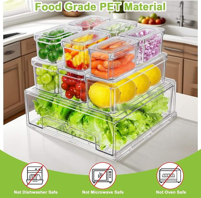 YINGRACE 10 Pack Fridge Organizer Bins, Stackable Refrigerator Organizers and - Image 5