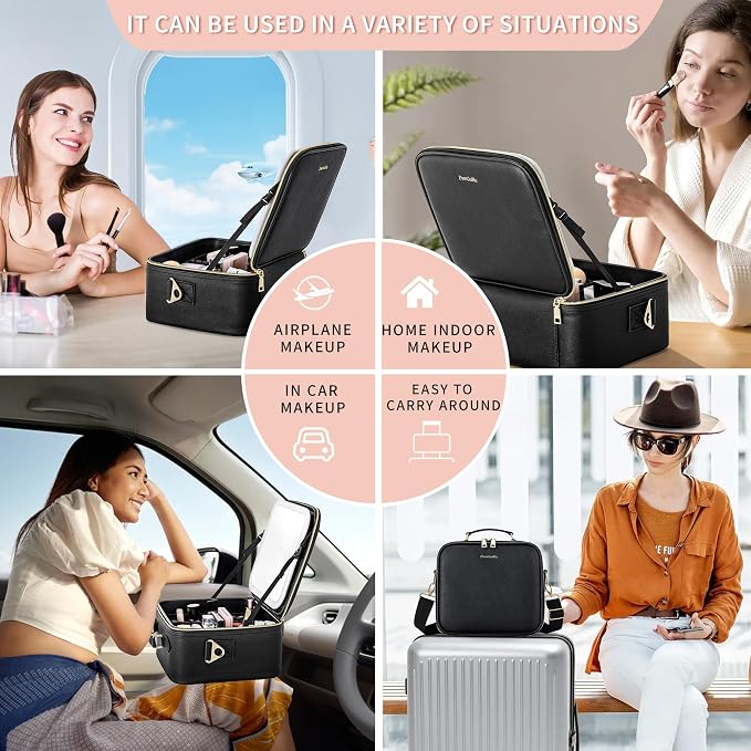 Travel Makeup Bag with LED Mirror, Portable Cosmetic Case Organizer with - Image 7