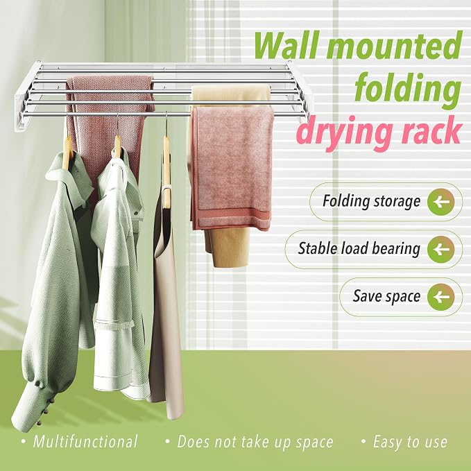 Wall Mounted Clothes Drying Rack 32 inches, Foldbale Laundry Drying Rack Wall - Image 7