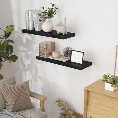 Fun Memories Black Floating Shelves 32 Inch Long, Rustic Wood Wall Mounted - Image 2