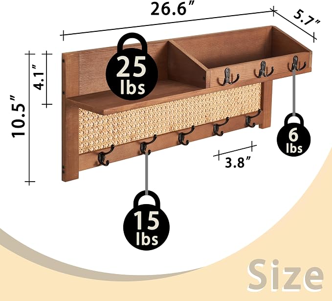 Coat Rack Wall Mount with Hooks & Shelf - Image 7