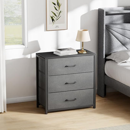 Nightstand with 3 Drawers for Bedroom, Storage Dresser with Fabric Drawers and - Image 8