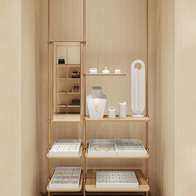 Oirlv Premium White Leather Stackable Jewelry Tray 24 Grid Jewelry Drawer - Image 2