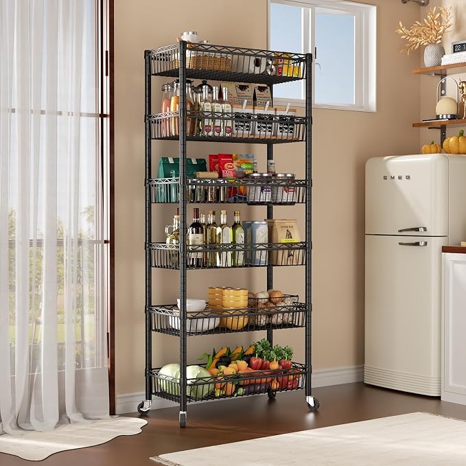 SINGAYE Shelf 6 Tier Wire Shelving Unit Adjustable Storage Shelves Big Basket - Image 2
