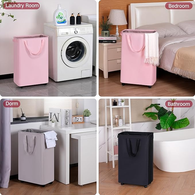 Slim Laundry Hamper with Wheels, Rolling Laundry Basket - Image 6