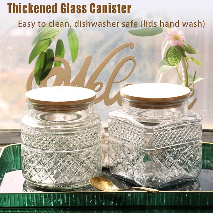 Viovian Vintage Glass Jar with Lid Spoon 38 OZ Round Thick Glass Storage Jars - Image 5