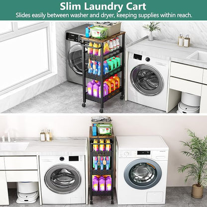 Utility Slim Storage Cart with Wheels, 4-Tier Narrow Rolling Organizer Shelf - Image 4