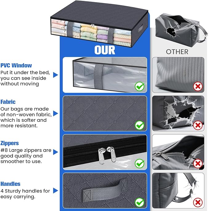 Under Bed Storage Containers, 4 Pack Blanket Storage Bags, Collapsible Storage - Image 6