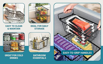 Freezer Organizer Bins with Foldable Handle, 4 Pack Stackable Freezer Baskets - Image 3
