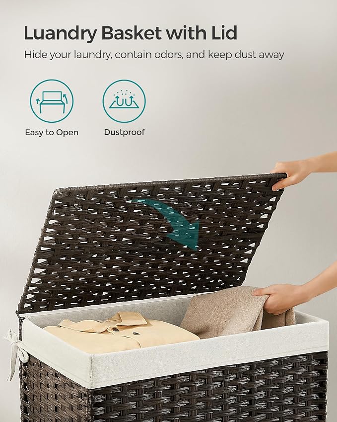 SONGMICS Storage Basket with Lid, Woven Blanket Storage Bin with Handles - Image 5