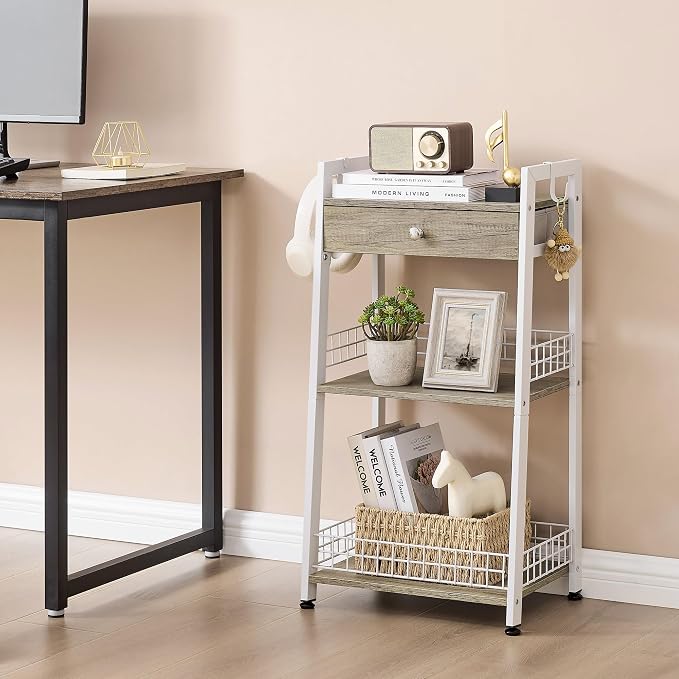 3-Tier Ladder Shelf with Drawer, Bathroom Floor Storage Shelf, Freestanding - Image 6