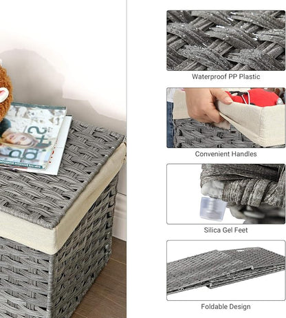 SONGMICS Storage Basket with Lid, Woven Blanket Storage Bin with Handles - Image 4