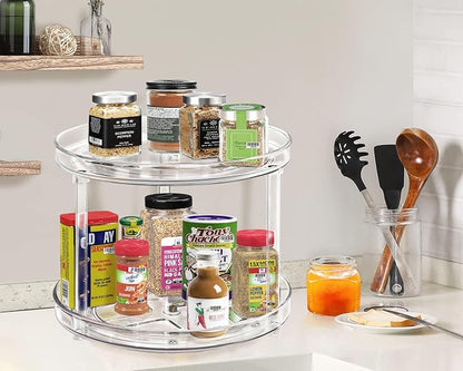 2 Tier Lazy Susan, 10.6 Inch Clear Makeup & Skincare Organizer, Bathroom - Image 3