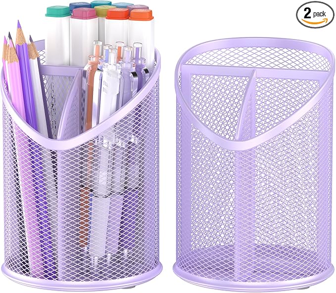 2 Pack Pen Holder Mesh Round Pencil by Delifox