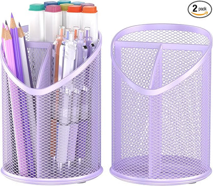 2 Pack Pen Holder Mesh Round Pencil by Delifox