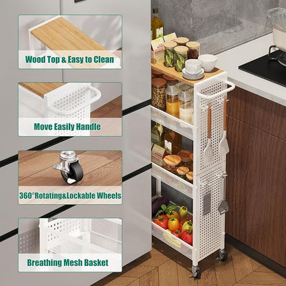 Slim Rolling Storage Cart with Wheels, 4-Tier Metal Utility Cart with Handle & - Image 3