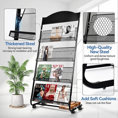 Floor-Standing Magazine Rack, 4-Layer Brochure Display Stand Tiered Design - Image 3