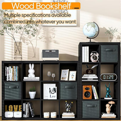 furtble Bookshelf with Storage Bins, 6 Cube Storage Organizer, Modern Wood - Image 5