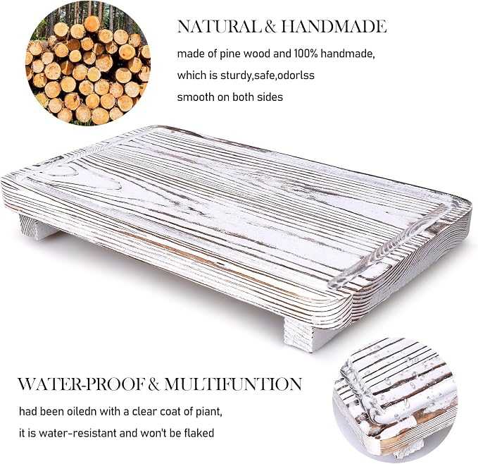 Bathroom Counter Tray Wood Pedestal Stand White Kitchen Countertop Trays - Image 4