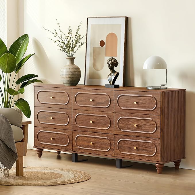 9 Drawer Fluted Dresser for Bedroom, Mid Century Modern Chest of Drawers - Image 7