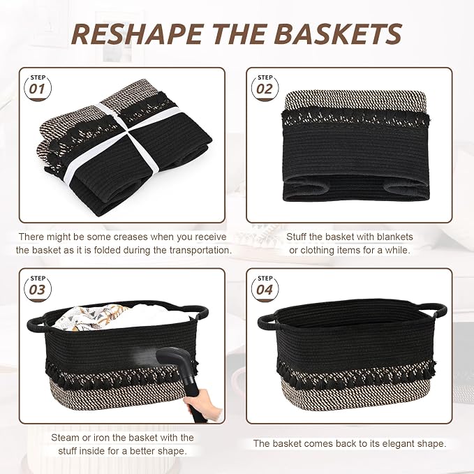 2 Pack Storage Basket for Shelves, Boho Cotton Rope Storage Bins - Image 9