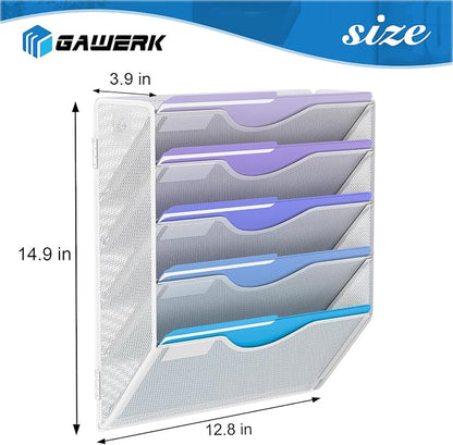 5 Tier Hanging Wall File Organizer, Mesh Mail Paper Orgnization Hanging File - Image 2