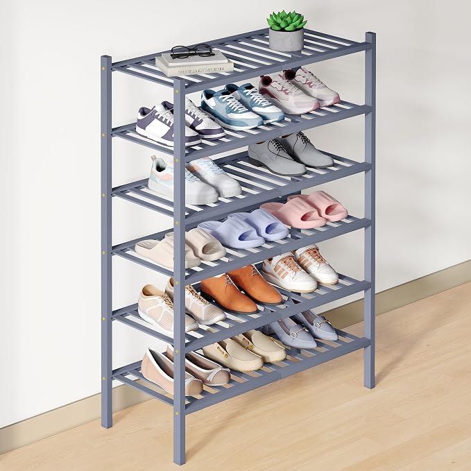 Smiry Bamboo Shoe Rack for Closet, 6 Tier Wooden Stackable Shoe Organizer by Smiry