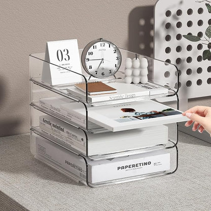 4-Tier Acrylic Paper Tray Organizer | Clear Stackable Desk Organizer - Image 6