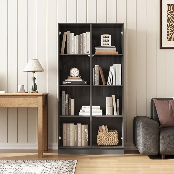 Glass Display Cabinet with LED Lights, Display Case Bookcase with 4-Tier Shelves - Image 9
