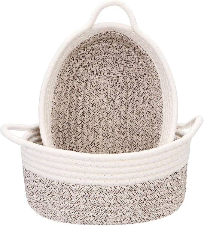 Sea Team 2-Pack Cotton Rope Baskets, Fabric Tray, Oval Open Dish by SeaTeam