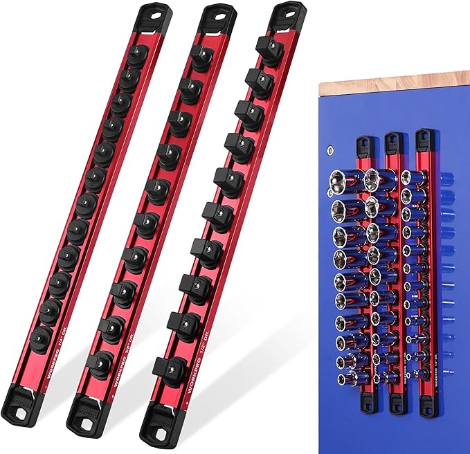 WORKPRO Magnetic Socket Organizer Set, 1/2" 3/8" 1/4" Drive Aluminum Alloy by WORKPRO