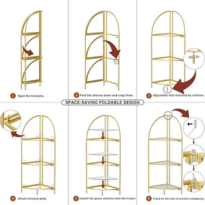 Crofy Foldable 3 Tier Corner Shelf, Metal Corner Plant Stand - Image 5