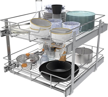 2 Tier Pull Out Cabinet Organizer 20" W X 22" D, Slide Out Drawers - Image 7